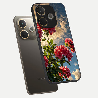  Red Bloom Skies phone case For Oppo A5 Pro showing premium glass back cover with detailed artwork