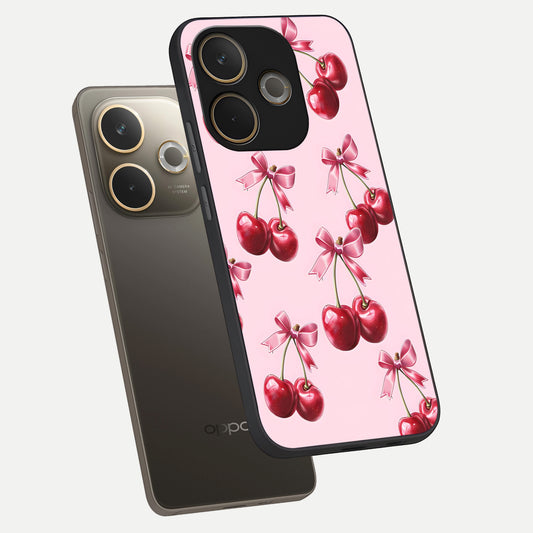  Red Cherries Pattern phone case For Oppo A5 Pro showing premium glass back cover with detailed artwork