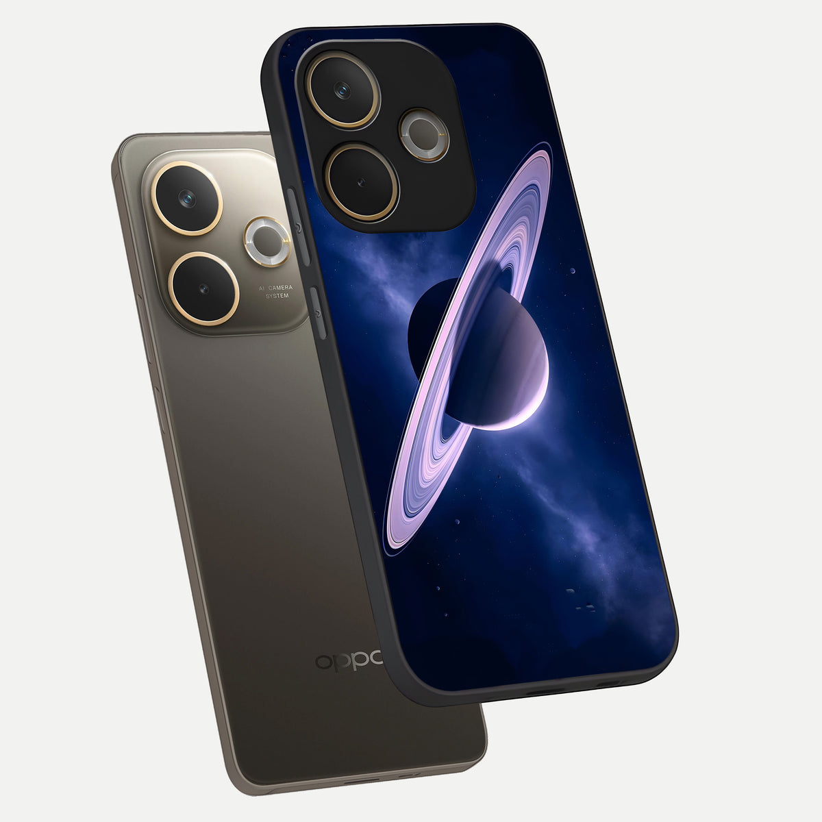  Saturn Ring Mystique phone case For Oppo A5 Pro showing premium glass back cover with detailed artwork