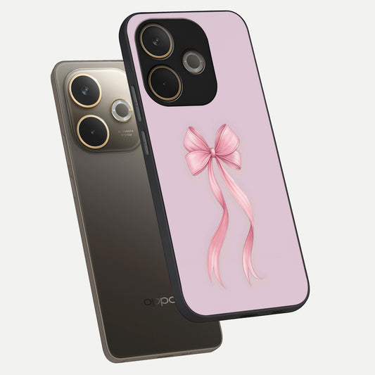  Soft Blush Bow phone case For Oppo A5 Pro showing premium glass back cover with detailed artwork