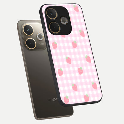  Strawberry Picnic Love phone case For Oppo A5 Pro showing premium glass back cover with detailed artwork