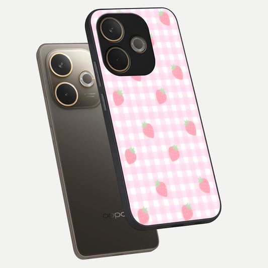  Strawberry Picnic Love phone case For Oppo A5 Pro showing premium glass back cover with detailed artwork