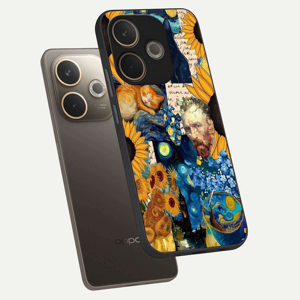  Sunflower Chic Mood Custom Name phone case For Oppo A5 Pro showing premium glass back cover with detailed artwork