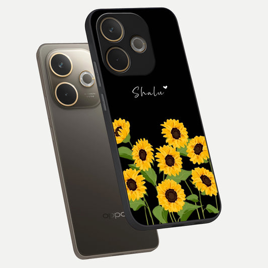  Sunflower Sky Bloom phone case For Oppo A5 Pro showing premium glass back cover with detailed artwork