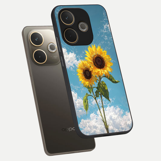  Sunlit Daisy Glow phone case For Oppo A5 Pro showing premium glass back cover with detailed artwork