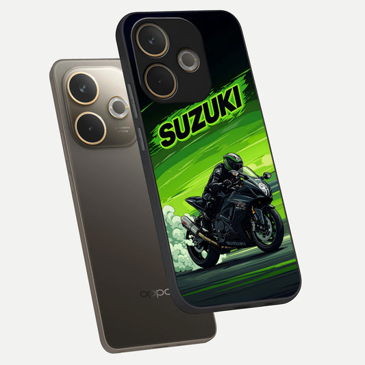  Suzuki Speed Beast phone case For Oppo A5 Pro showing premium glass back cover with detailed artwork