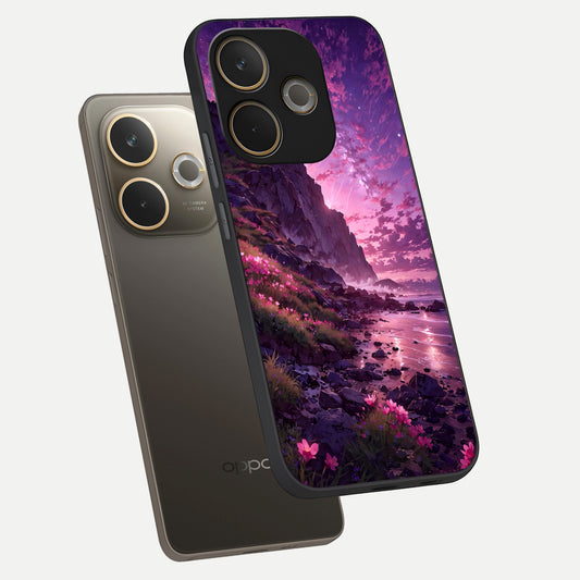  Twilight Blossom Coast phone case For Oppo A5 Pro showing premium glass back cover with detailed artwork