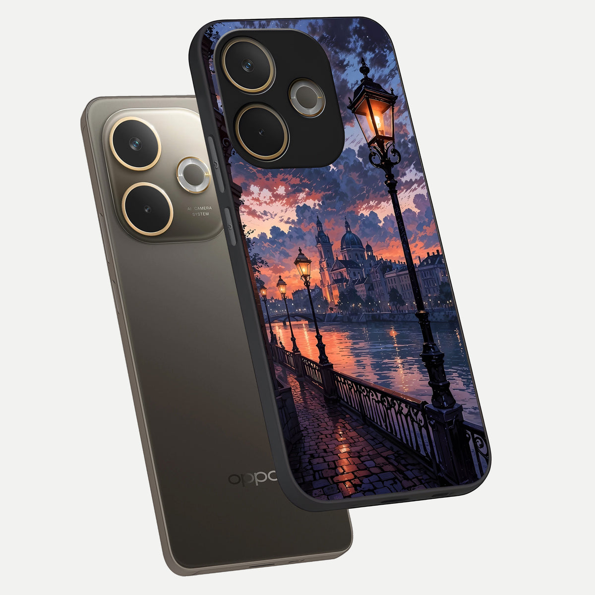 Twilight River Lights phone case For Oppo A5 Pro showing premium glass back cover with detailed artwork