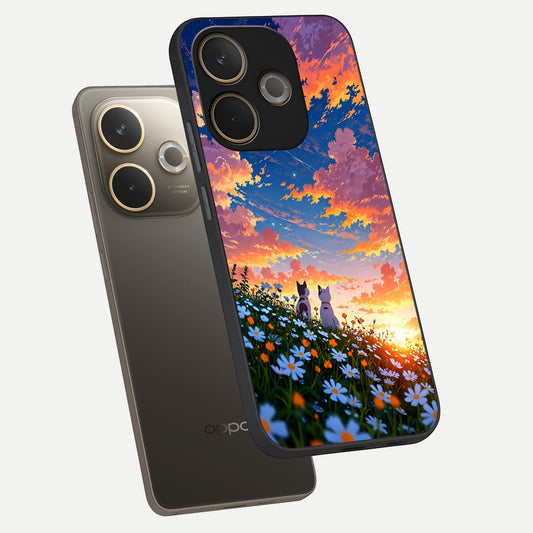  Two Cats Friends phone case For Oppo A5 Pro showing premium glass back cover with detailed artwork
