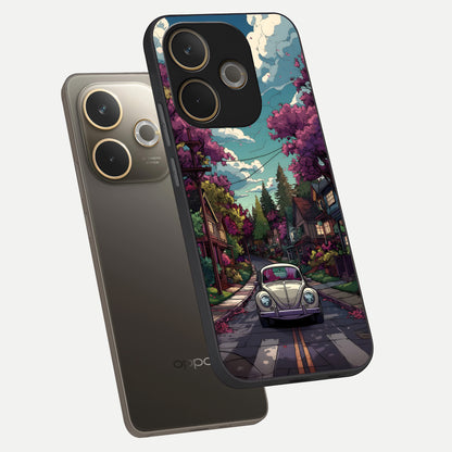  Vintage Street Drive phone case For Oppo A5 Pro showing premium glass back cover with detailed artwork