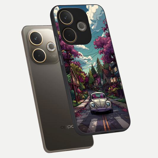  Vintage Street Drive phone case For Oppo A5 Pro showing premium glass back cover with detailed artwork