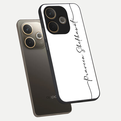  White Tune Custom Name phone case For Oppo A5 Pro showing premium custom name glass back cover
