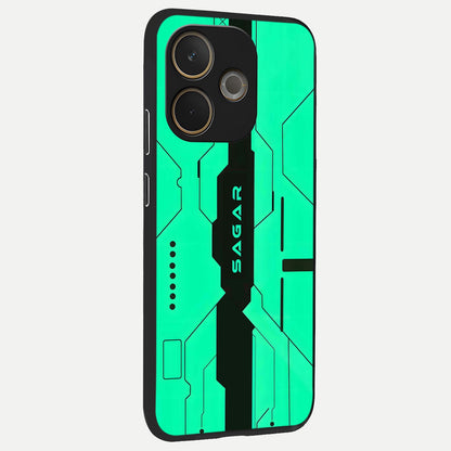  Aqua Tech CYBERPUNK Custom Name back cover For Oppo A5 Pro slim fit glass case with vibrant aesthetic design