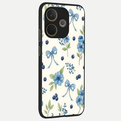  Blue Flower And Bow back cover For Oppo A5 Pro slim fit glass case with vibrant aesthetic design
