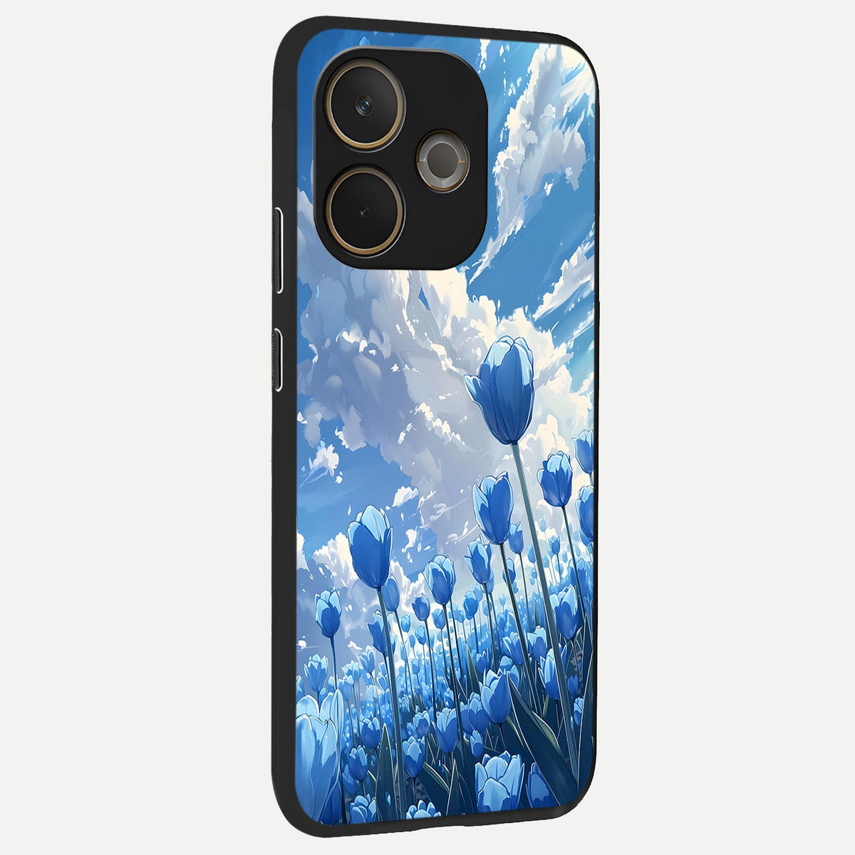  Blue Tulip Clouds back cover For Oppo A5 Pro slim fit glass case with vibrant aesthetic design