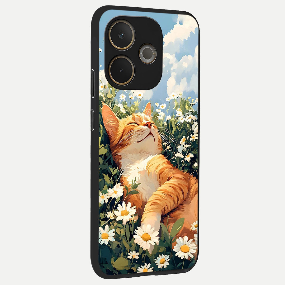  Cat And Flowers View back cover For Oppo A5 Pro slim fit glass case with vibrant aesthetic design