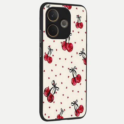  Cherry Heart Bow back cover For Oppo A5 Pro slim fit glass case with vibrant aesthetic design