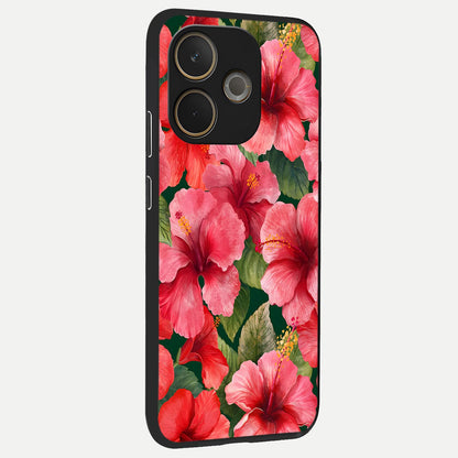  Hibiscus Pattern back cover For Oppo A5 Pro slim fit glass case with vibrant aesthetic design