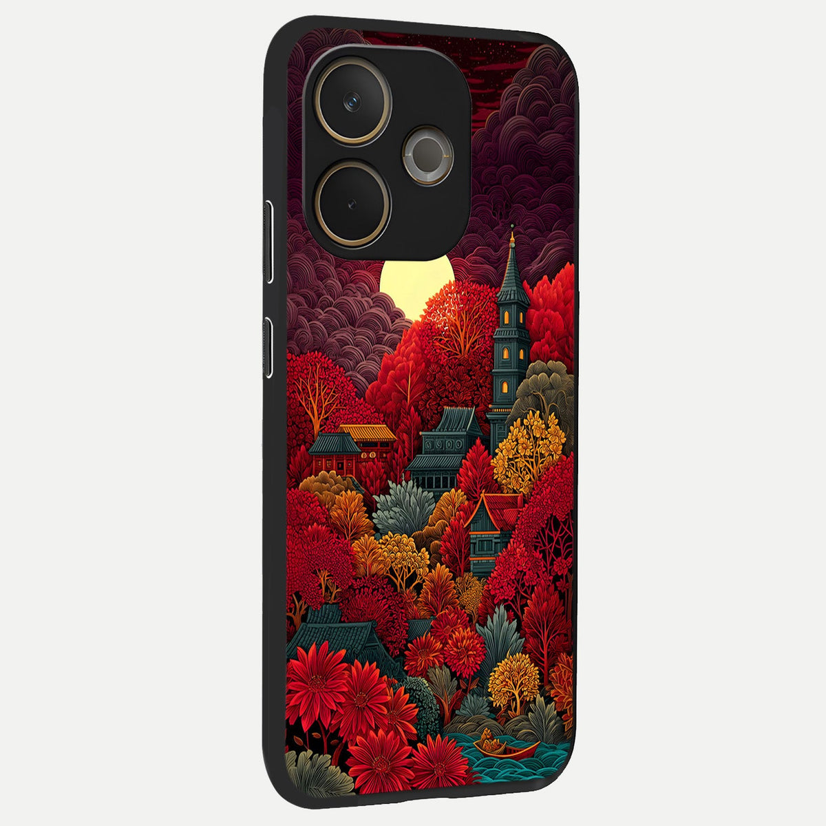  Scarlet Autumn Temple back cover For Oppo A5 Pro slim fit glass case with vibrant aesthetic design