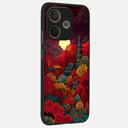  Scarlet Autumn Temple back cover For Oppo A5 Pro slim fit glass case with vibrant aesthetic design