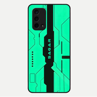  Aqua Tech CYBERPUNK Custom Name Glass Case For Oppo A74 5G back cover – full design glossy printed glass finish