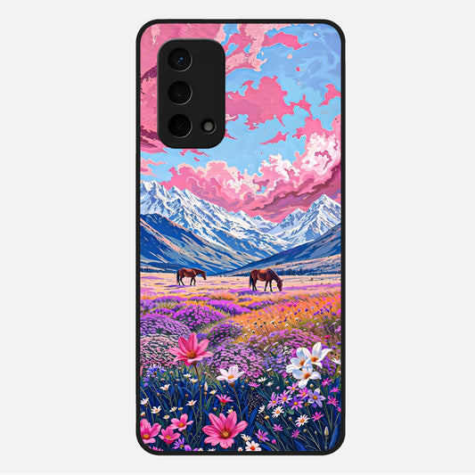  Blossom Valley Dream Glass Case For Oppo A74 5G back cover – full design glossy printed glass finish