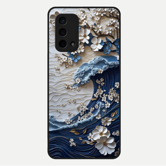  Blossom Wave Art Glass Case For Oppo A74 5G back cover – full design glossy printed glass finish