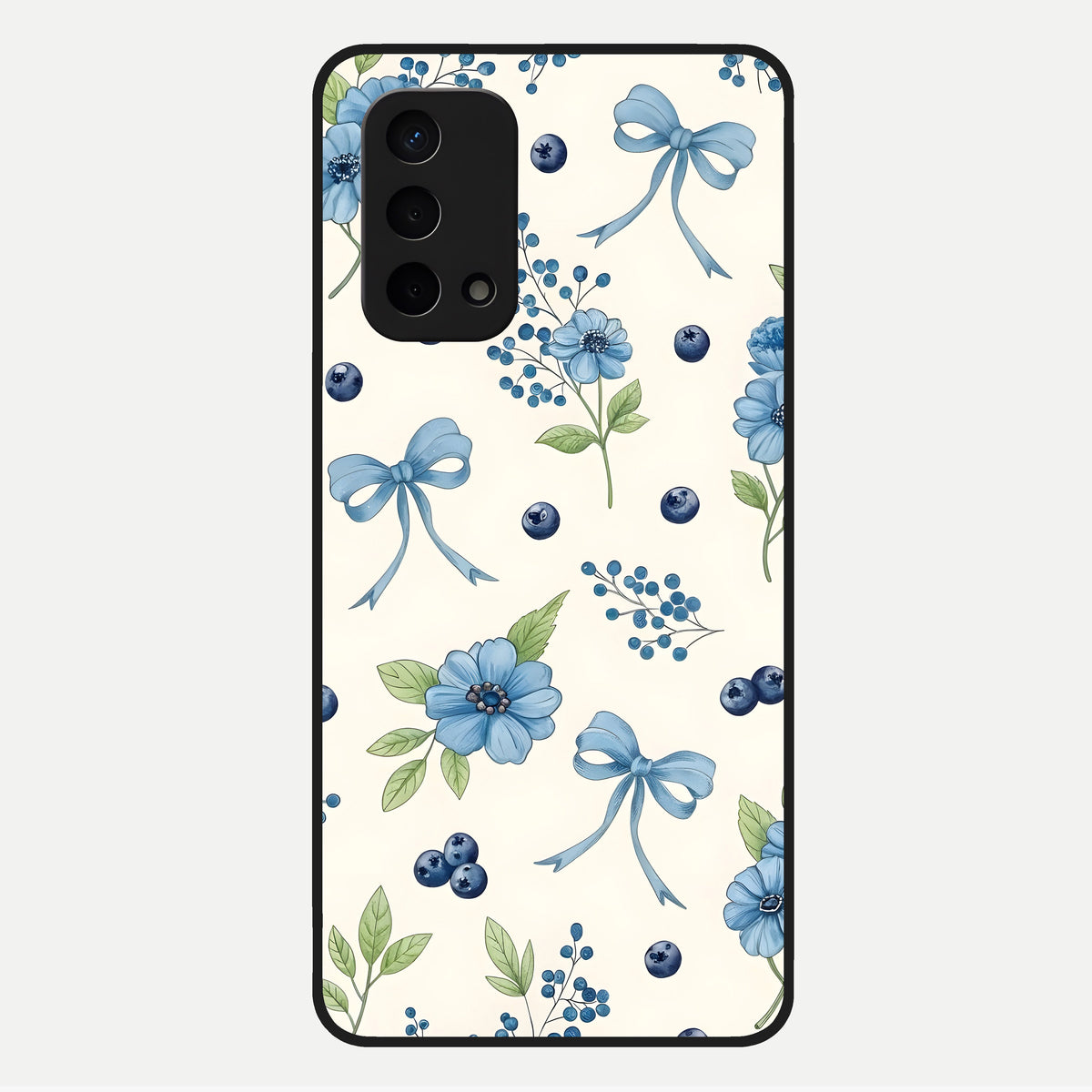  Blue Flower And Bow Glass Case For Oppo A74 5G back cover – full design glossy printed glass finish