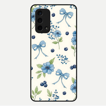  Blue Flower And Bow Glass Case For Oppo A74 5G back cover – full design glossy printed glass finish