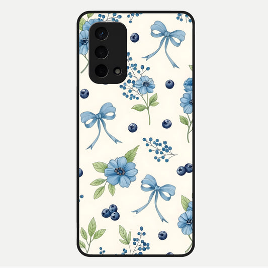  Blue Flower And Bow Glass Case For Oppo A74 5G back cover – full design glossy printed glass finish
