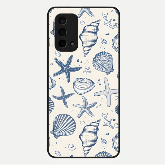  Blue Ocean Outline Glass Case For Oppo A74 5G back cover – full design glossy printed glass finish