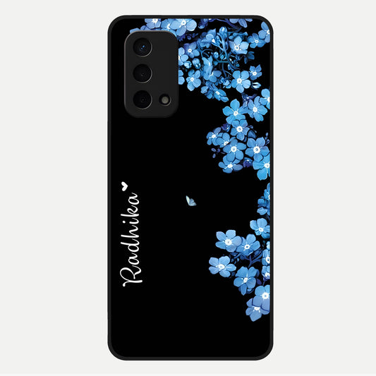 Blue Petal Dream Custom Name Glass Case For Oppo A74 5G back cover – full design glossy printed glass finish