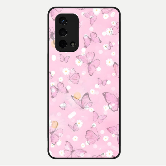  Blush Butterfly Garden Glass Case For Oppo A74 5G back cover – full design glossy printed glass finish