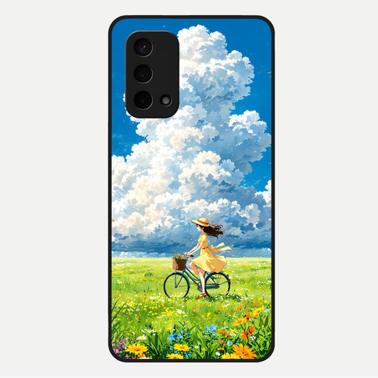  Breezy Meadow Ride Glass Case For Oppo A74 5G back cover – full design glossy printed glass finish