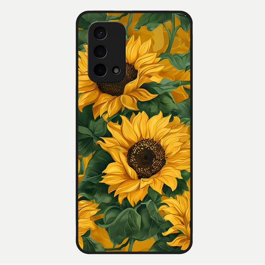  Bright Sunflower Bloom Glass Case For Oppo A74 5G back cover – full design glossy printed glass finish
