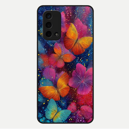  Butterfly Dream Mist Glass Case For Oppo A74 5G back cover – full design glossy printed glass finish