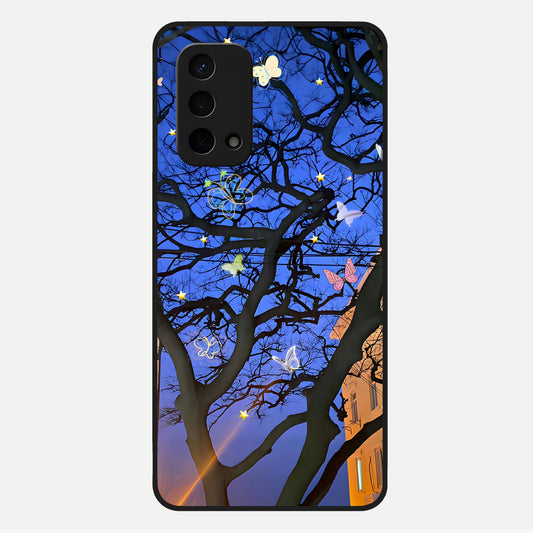  Butterfly Night Magic Glass Case For Oppo A74 5G back cover – full design glossy printed glass finish