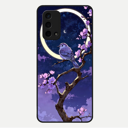  Celestial Bird Blossom Glass Case For Oppo A74 5G back cover – full design glossy printed glass finish