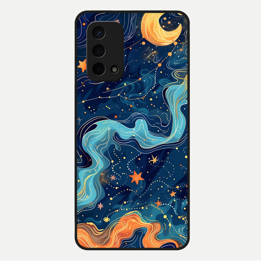  Celestial Dream Flow Glass Case For Oppo A74 5G back cover – full design glossy printed glass finish