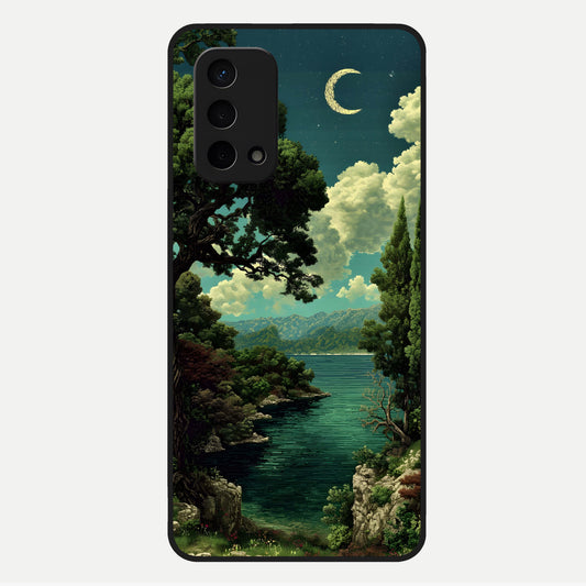  Celestial Lake Peace Glass Case For Oppo A74 5G back cover – full design glossy printed glass finish