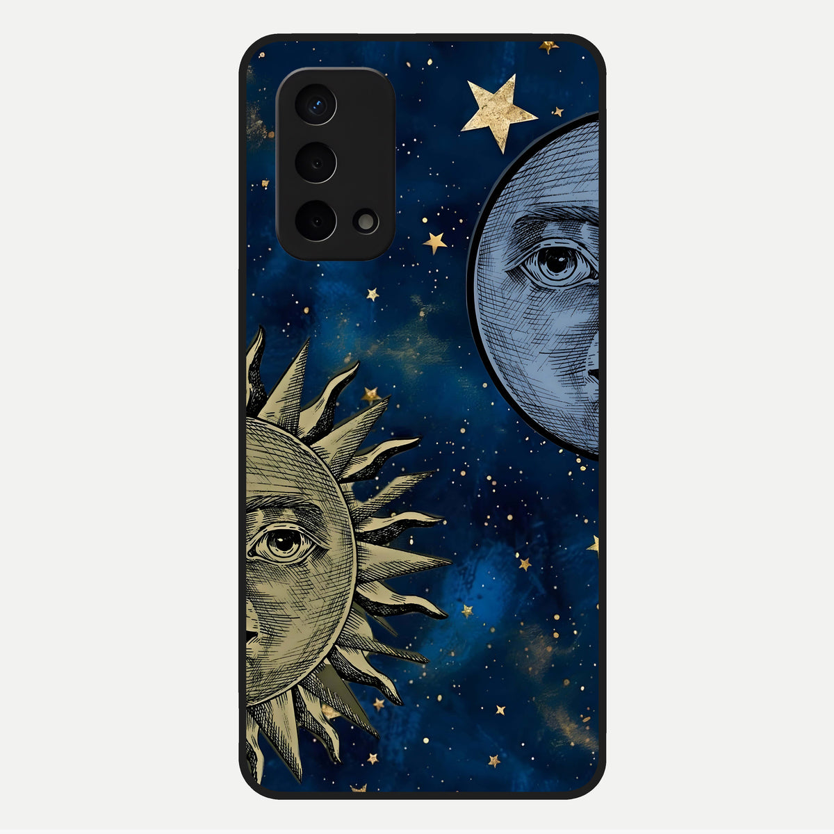  Celestial Moon With Sun Glass Case For Oppo A74 5G back cover – full design glossy printed glass finish