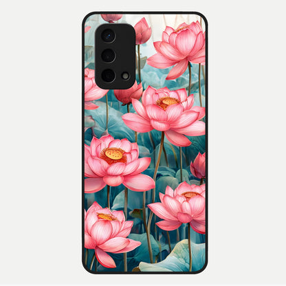  Celestial Pink Lotus Glass Case For Oppo A74 5G back cover – full design glossy printed glass finish