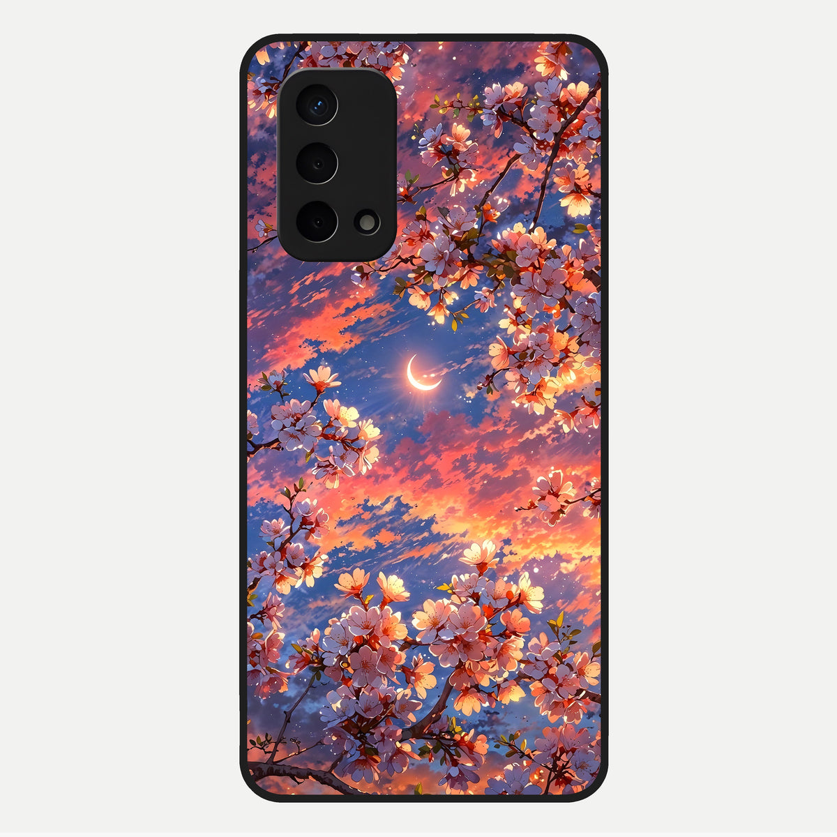  Celestial Sakura Sunset Glass Case For Oppo A74 5G back cover – full design glossy printed glass finish