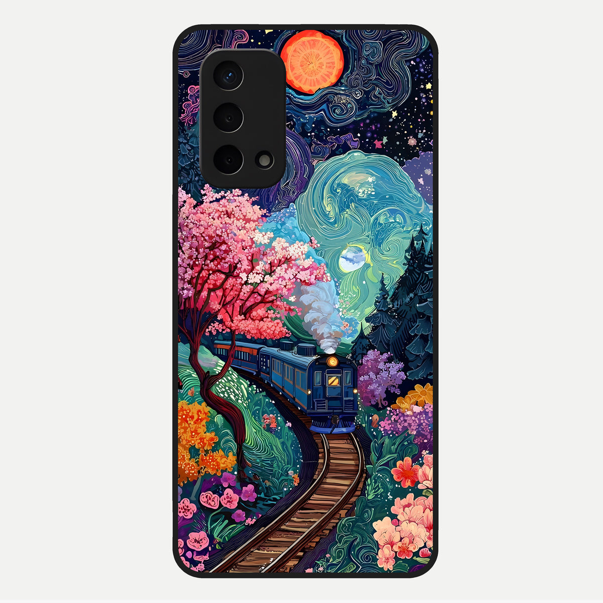  Celestial Train Journey Glass Case For Oppo A74 5G back cover – full design glossy printed glass finish