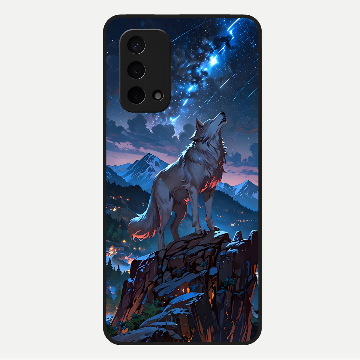  Celestial Wolf Howl Glass Case For Oppo A74 5G back cover – full design glossy printed glass finish