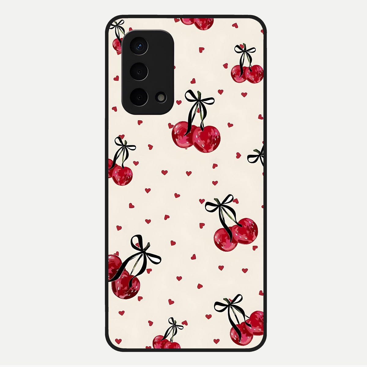  Cherry Heart Bow Glass Case For Oppo A74 5G back cover – full design glossy printed glass finish