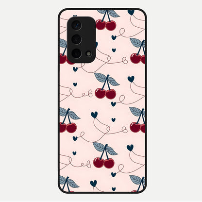  Cherry Heart Line Glass Case For Oppo A74 5G back cover – full design glossy printed glass finish