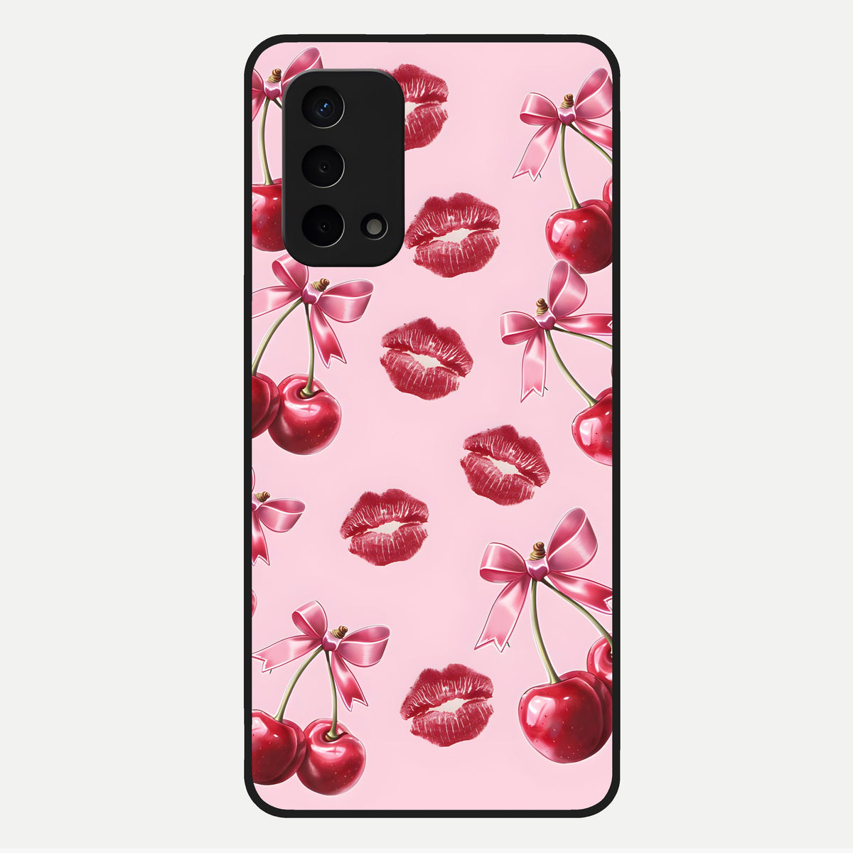  Cherry With Lips Glass Case For Oppo A74 5G back cover – full design glossy printed glass finish