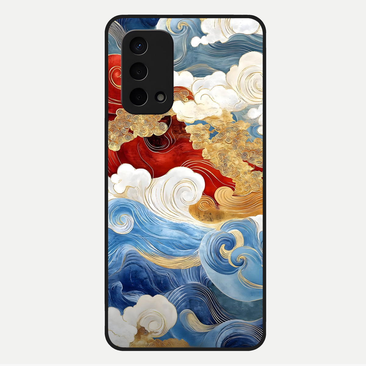  Colored Waves Glass Case For Oppo A74 5G back cover – full design glossy printed glass finish