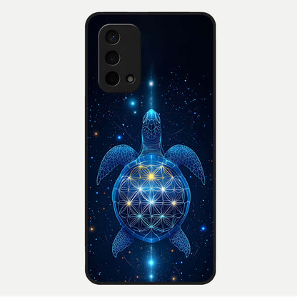  Crimson Blue Turtle Glass Case For Oppo A74 5G back cover – full design glossy printed glass finish